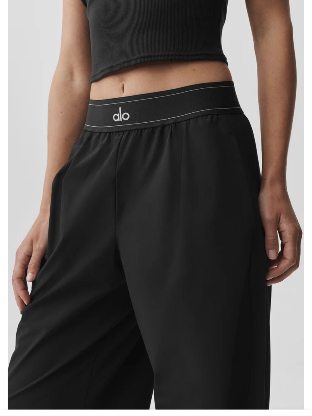 ALO Yoga Black Wide-Leg High-Rise Lounge Pants
